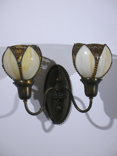 Single Leaded Glass Sconce w/ Beaded Detail